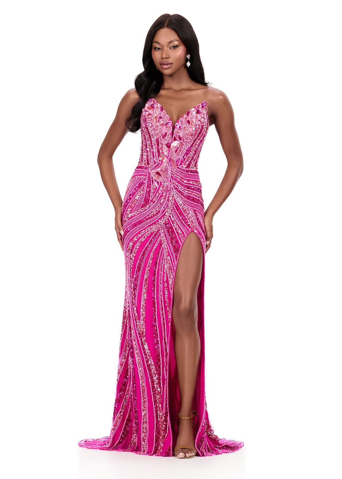 12230 ASHLEYlauren - Strapless Fuchsia Beaded Gown | Lady Black Tie Fuchsia / 6 12230 ASHLEYlauren - Strapless Fuchsia Beaded Gown | Lady Black Tie Fuchsia / 6