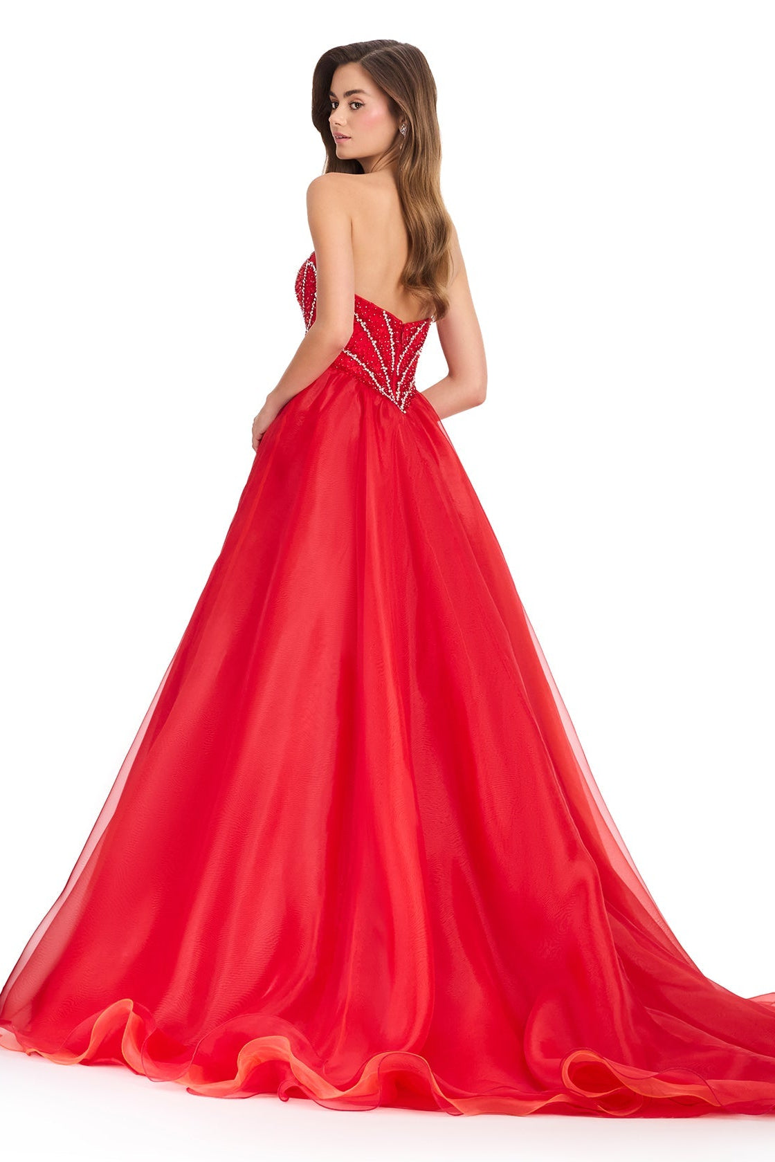 Red ASHLEYlauren 12389 Strapless Organza Ball Gown | Lady Black Tie