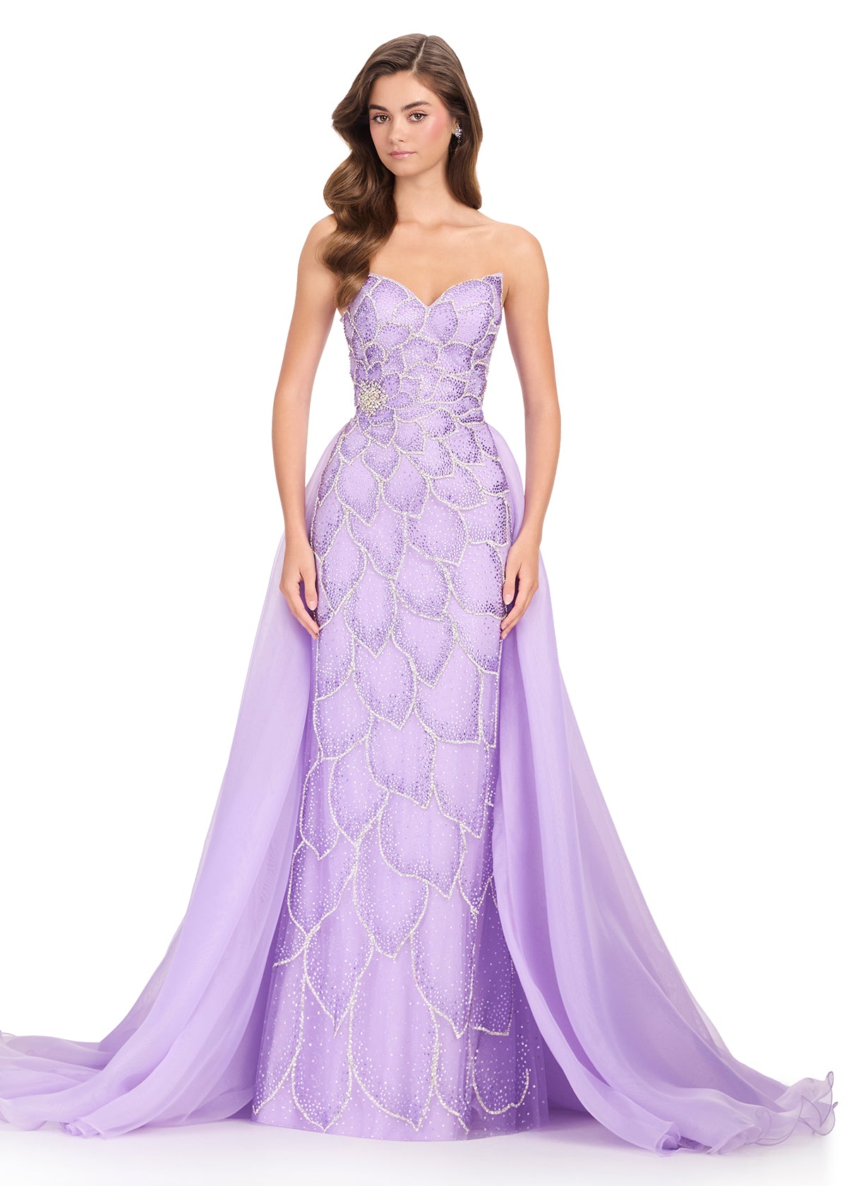 ASHLEYlauren 12391 Beaded Petal Print Gown Lilac | Lady Black Tie
