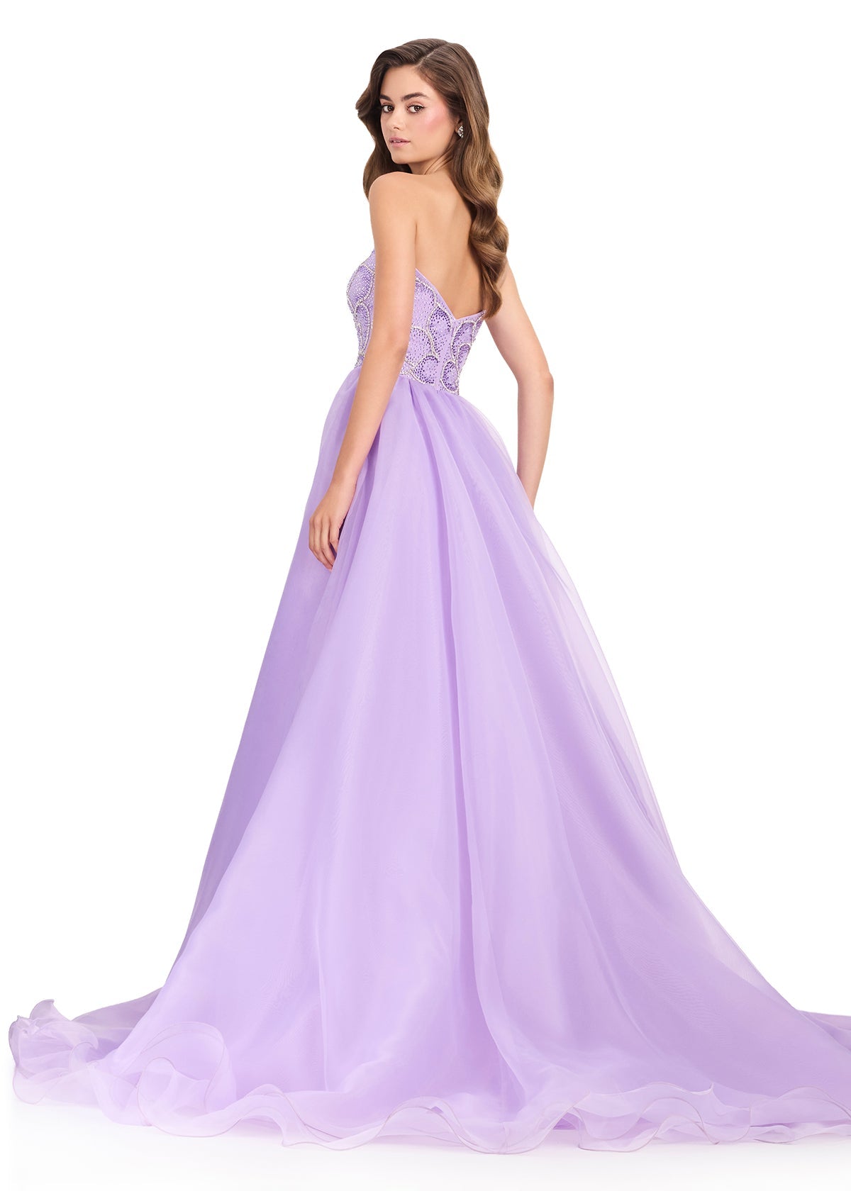 ASHLEYlauren 12391 Beaded Petal Print Gown Lilac | Lady Black Tie
