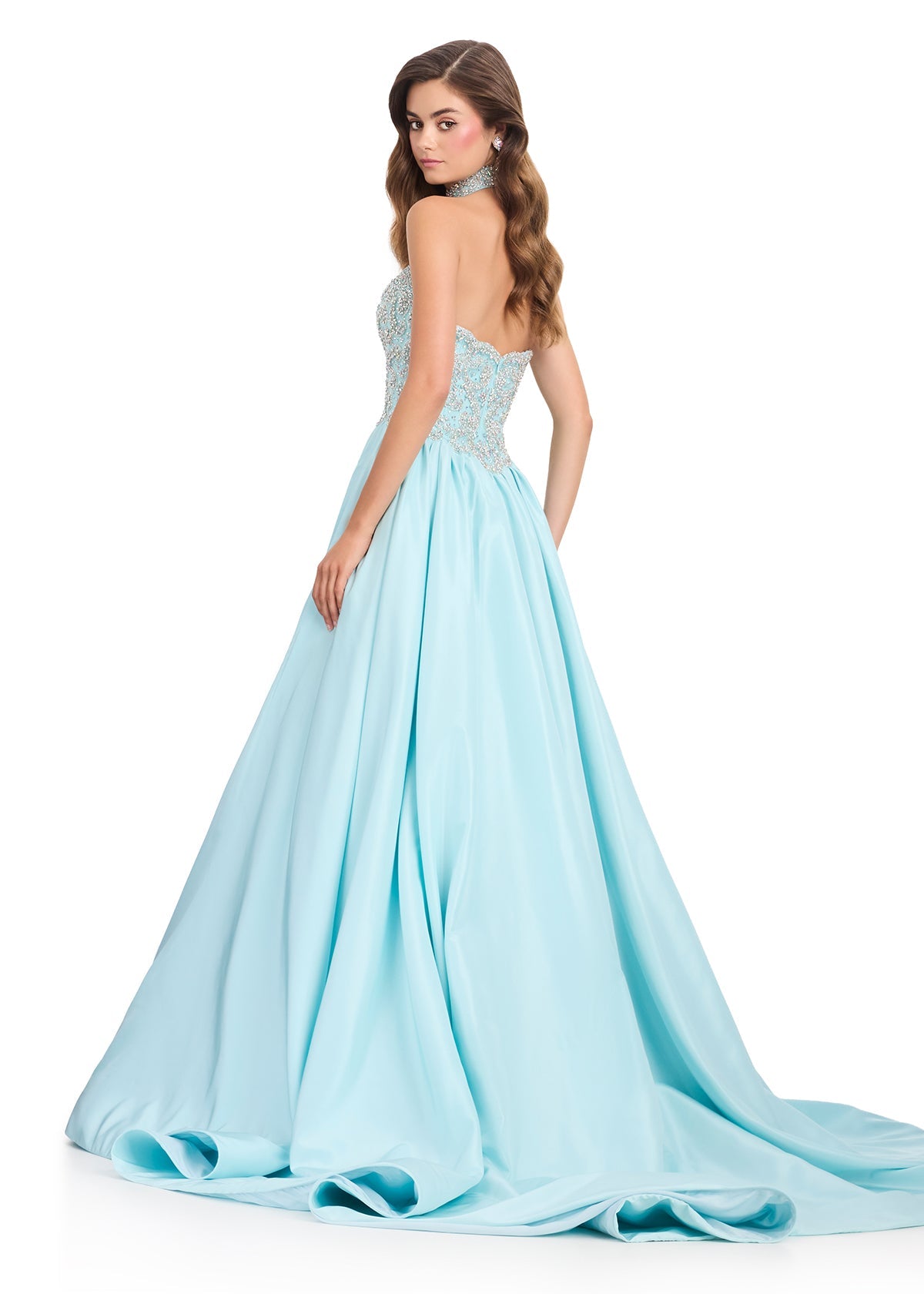 Ice Blue ASHLEYlauren 12425 Plunging Sweetheart Ball Gown | Lady Black Tie
