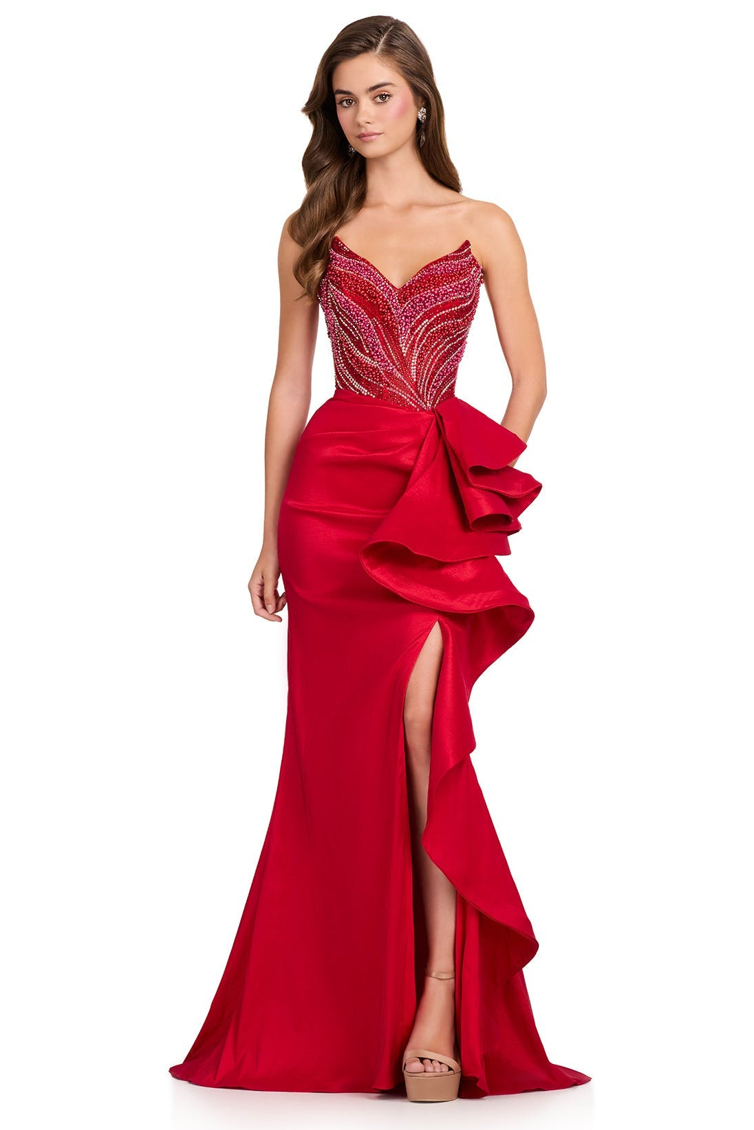 Red ASHLEYlauren 12435 Embellished Taffeta Gown | Lady Black Tie