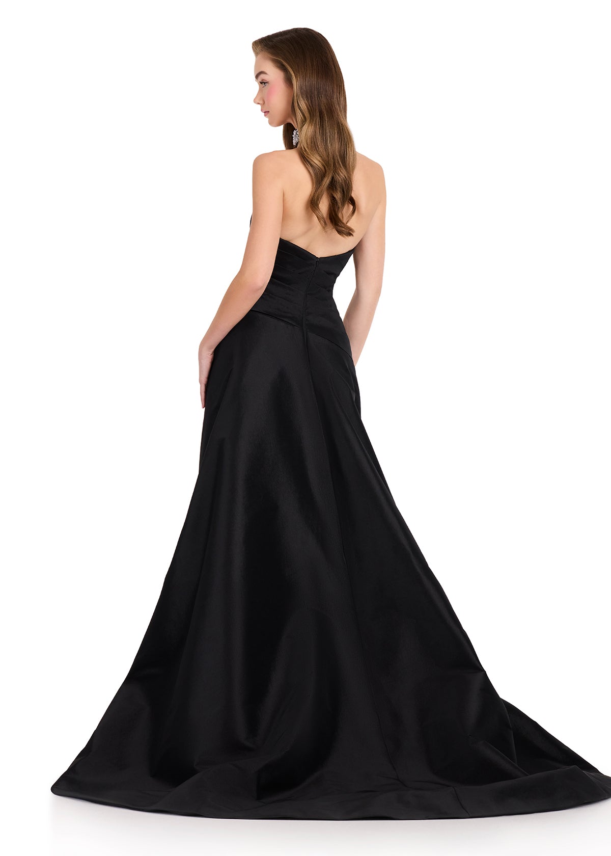 Black ASHLEYlauren 12436 Strapless Pearl Embellished Gown with Choker  Lady Black Tie