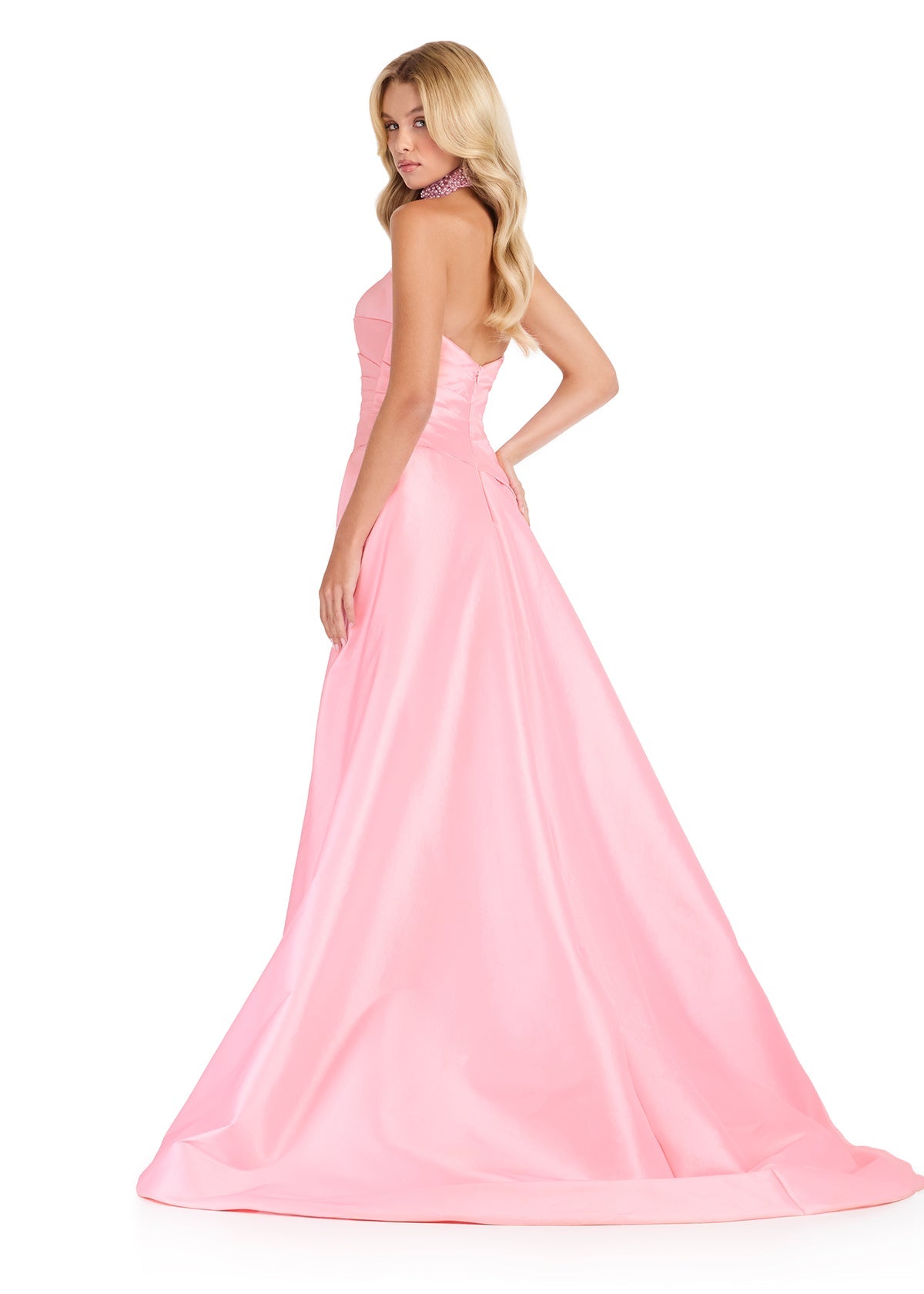 Ice Pink ASHLEYlauren 12436 Strapless Pearl Embellished Gown with Choker  Lady Black Tie