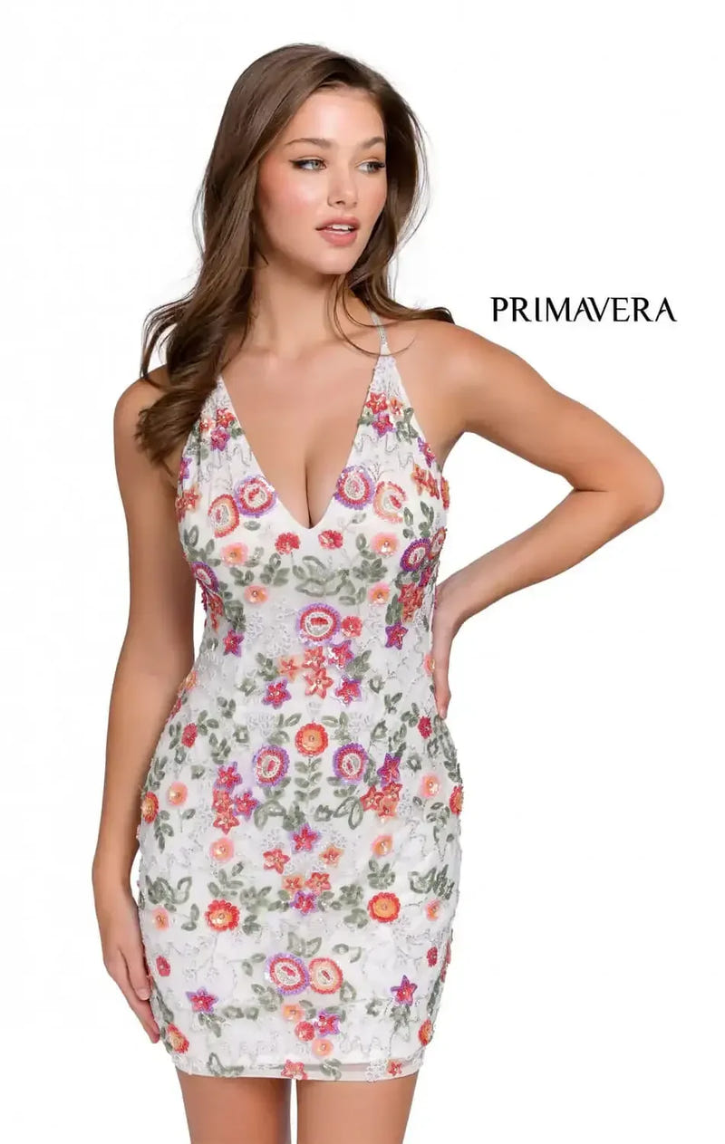 1938 - Primavera - V-Neck Short Dress with Floral Sequins