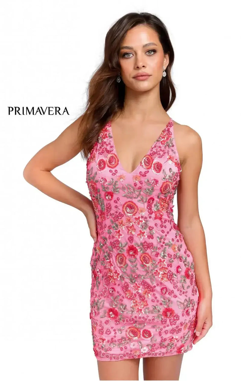 1938 - Primavera - V-Neck Short Dress with Floral Sequins