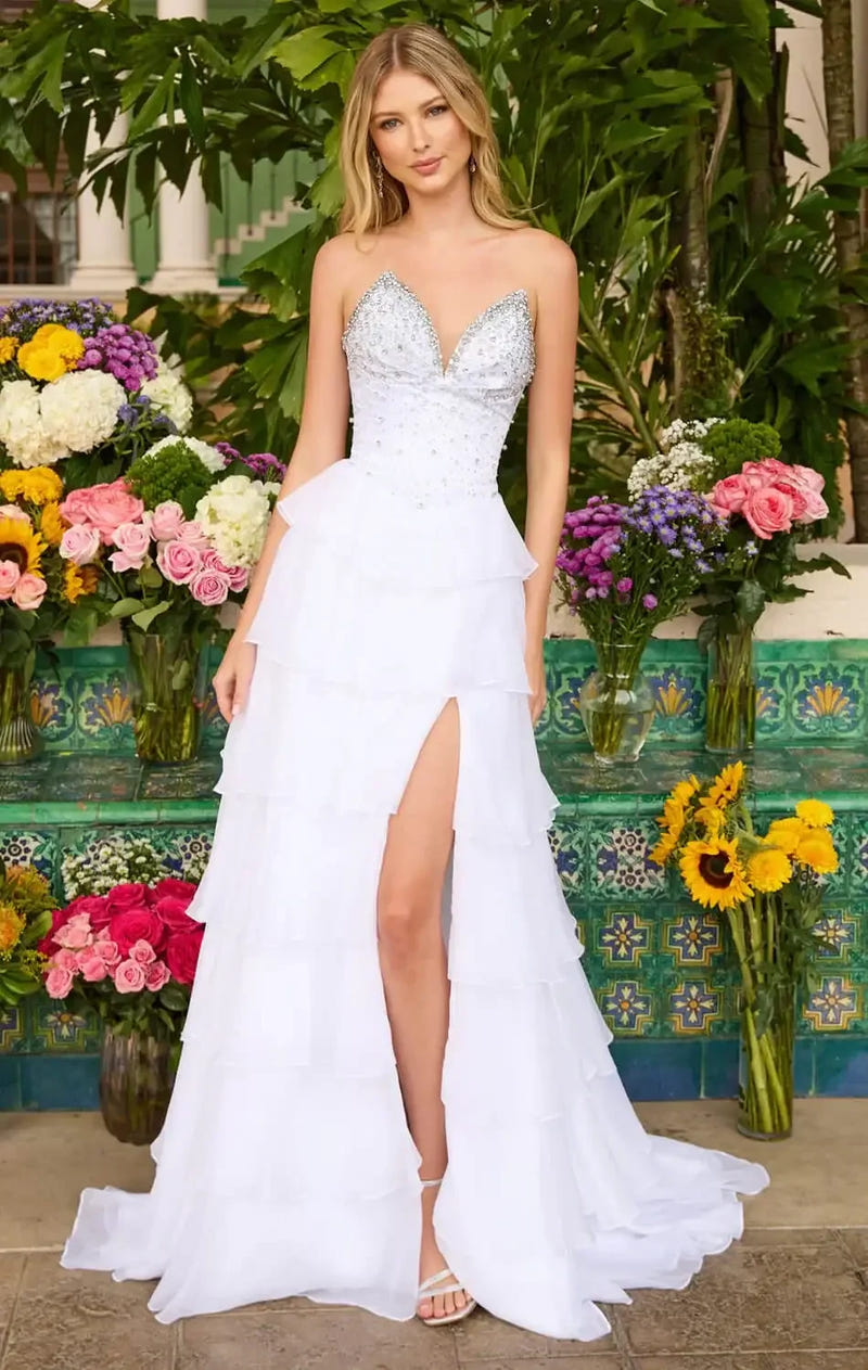 26407 - Ava Presley - Strapless Chiffon Gown With Tiered Skirt