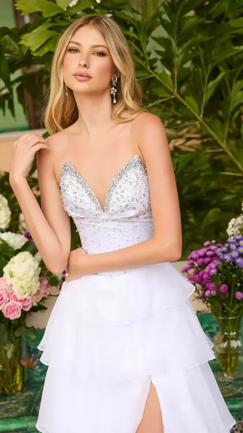 26407 - Ava Presley - Strapless Chiffon Gown With Tiered Skirt