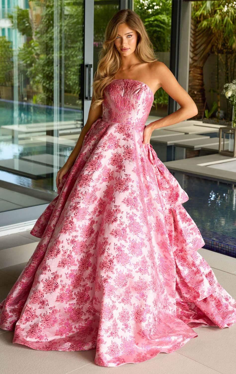 26412 - Ava Presley - Floral Jacquard Ball Gown