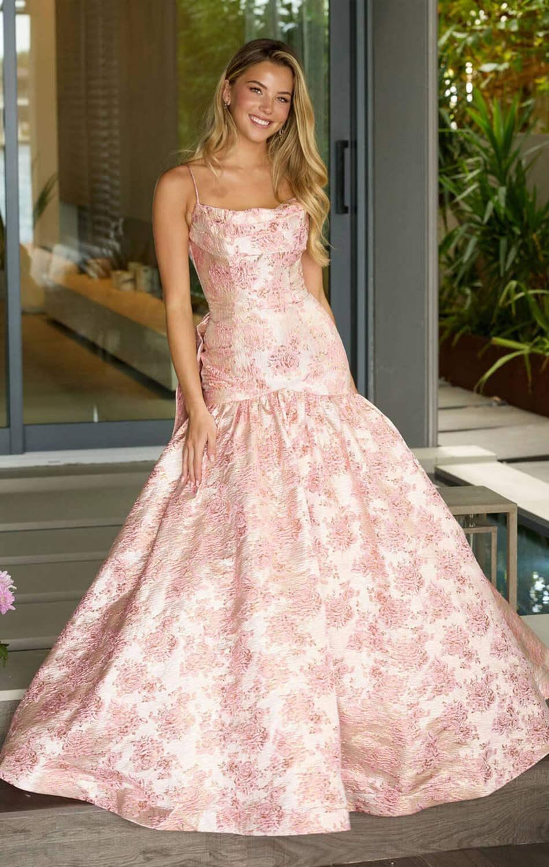 26419 - Ava Presley - Metallic Brocade Gown With Bow