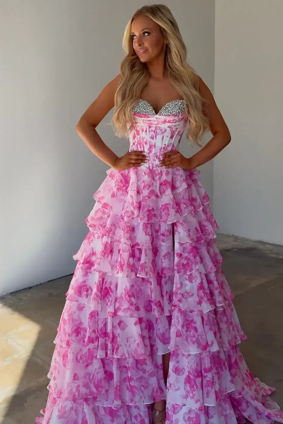 26441 - Ava Presley - Floral Ruffle Ball Gown