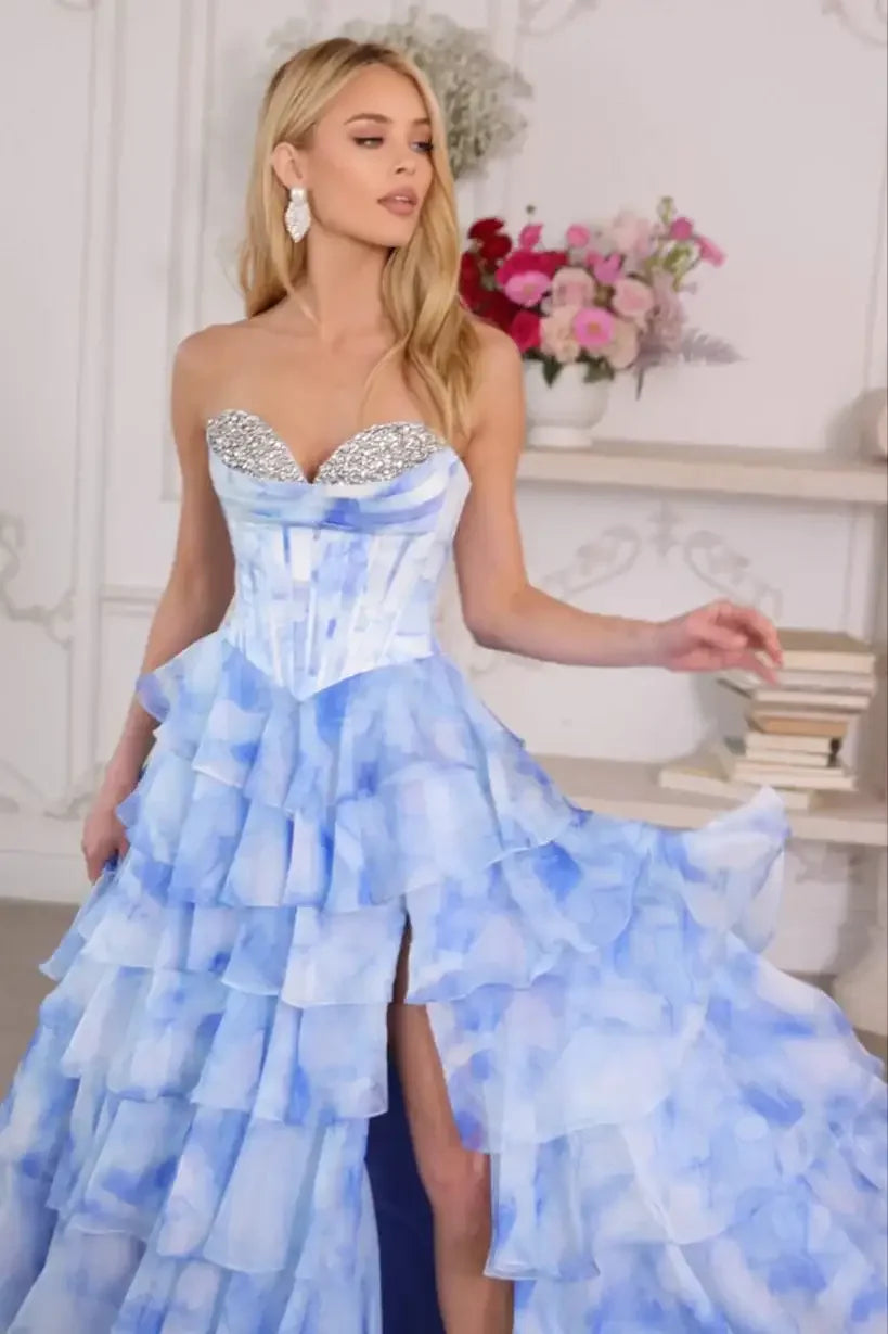 26442 - Ava Presley - Watercolor Layered Ball Gown