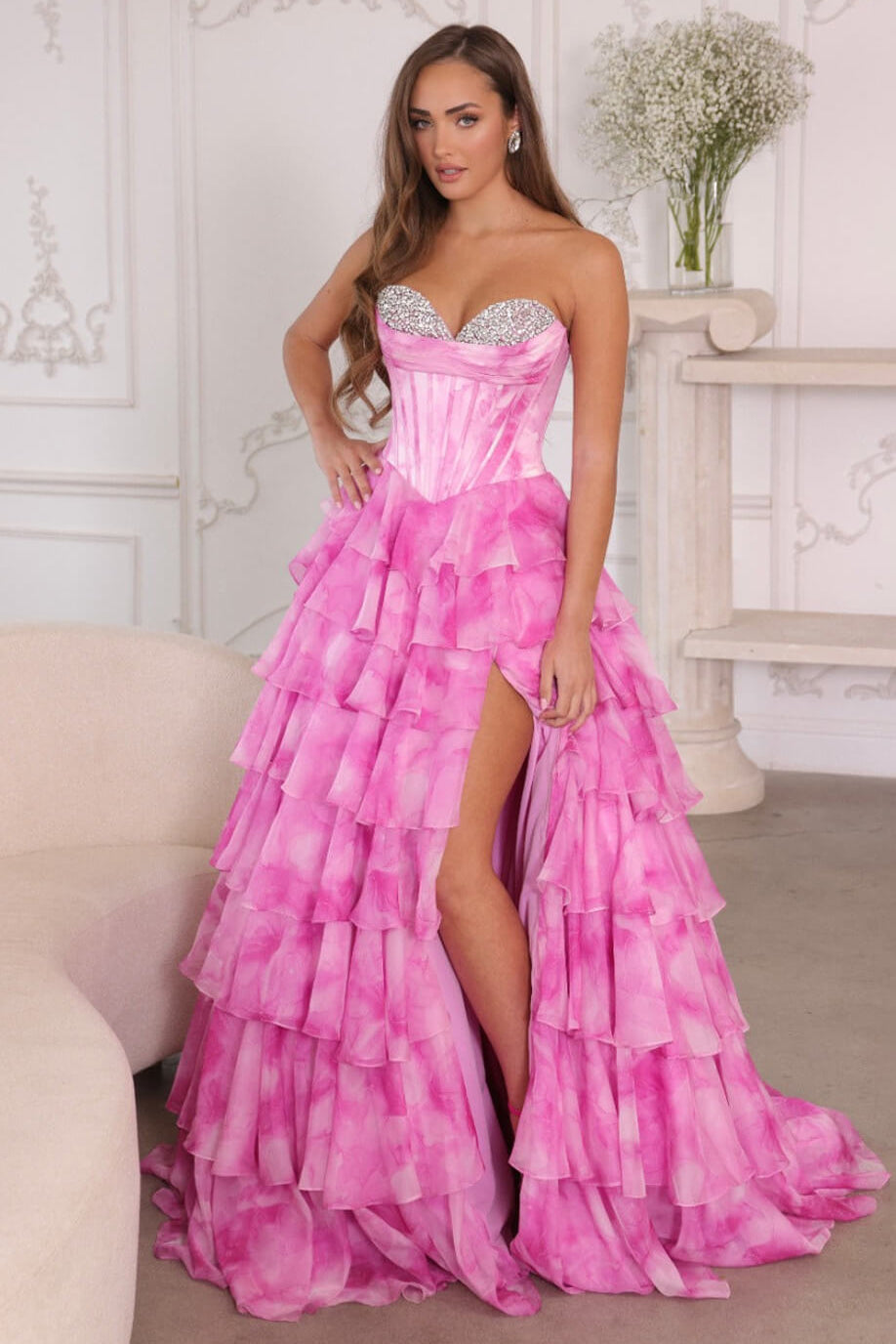 26442 - Ava Presley - Watercolor Layered Ball Gown