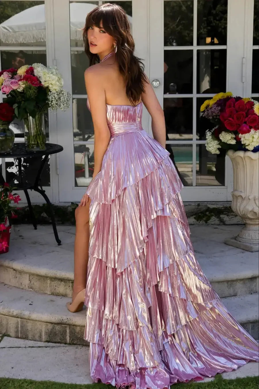 29220 - Ava Presley - Metallic Ruffle Halter Dress