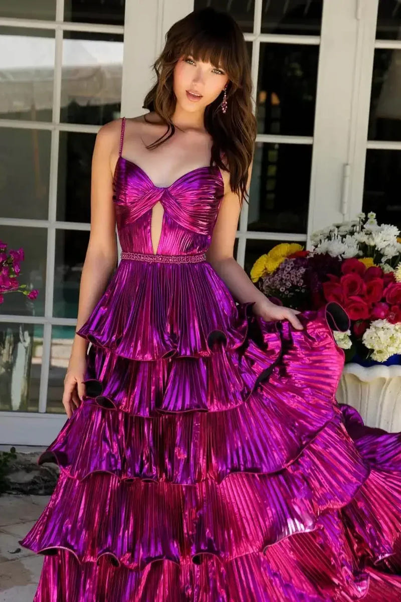 29263 - Ava Presley - Metallic Tiered Keyhole Gown