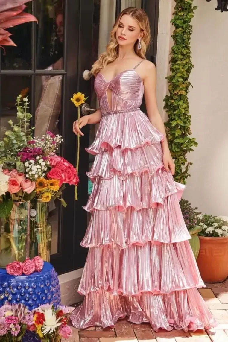 29263 - Ava Presley - Metallic Tiered Keyhole Gown