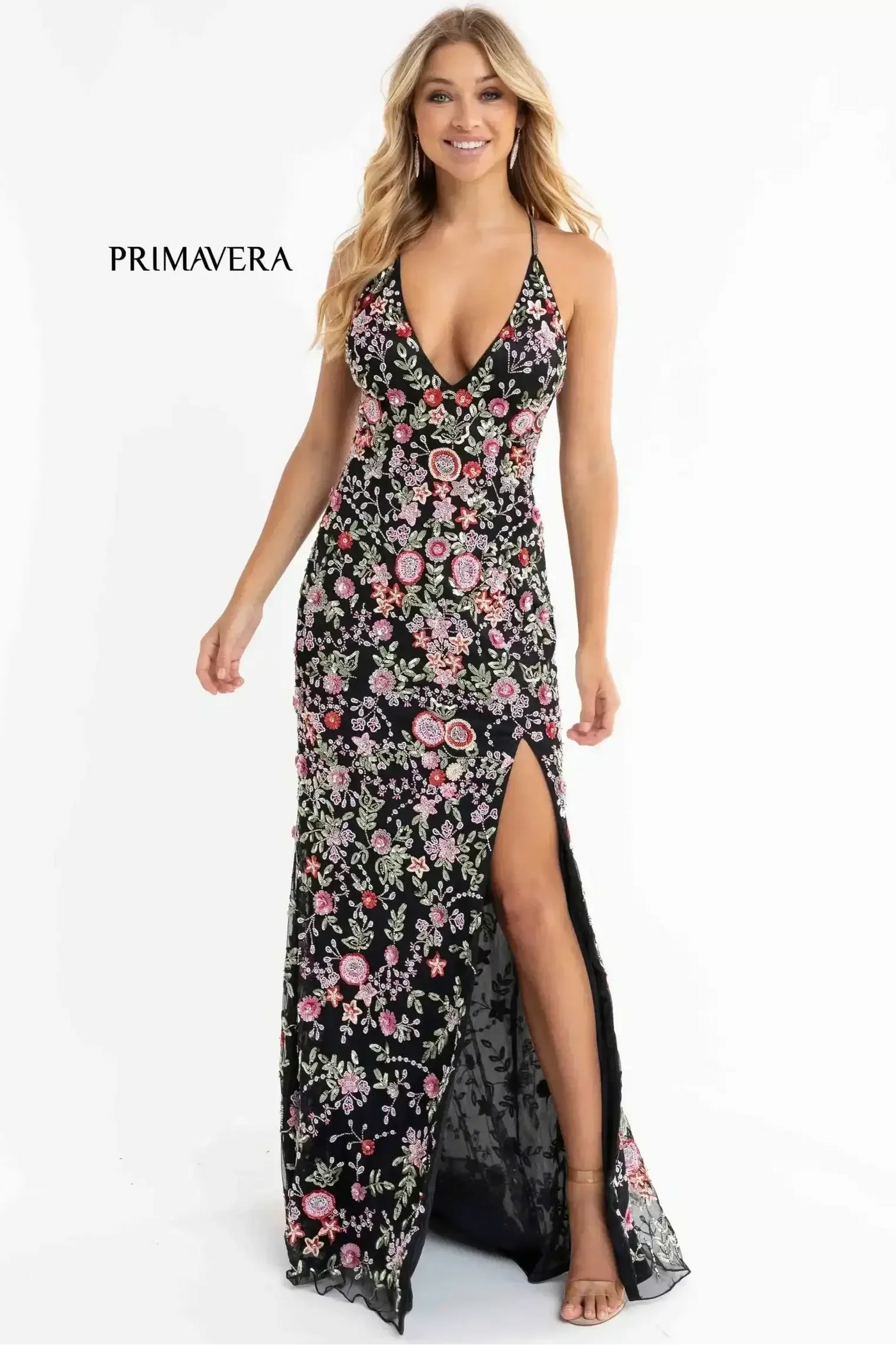 3073 - Primavera - Fitted Floral Beaded Gown