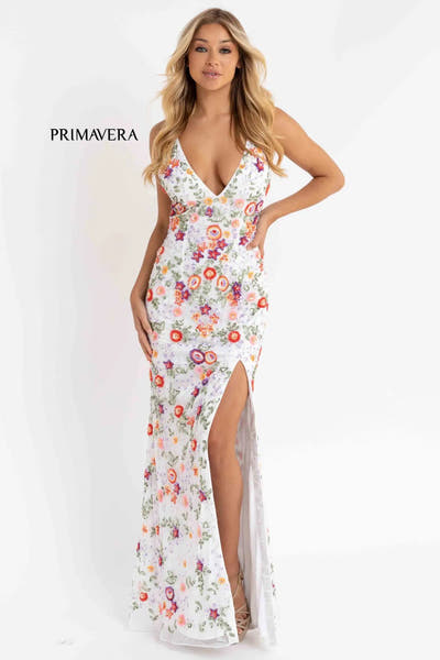 3073 - Primavera - Floral Beaded Open Back Gown