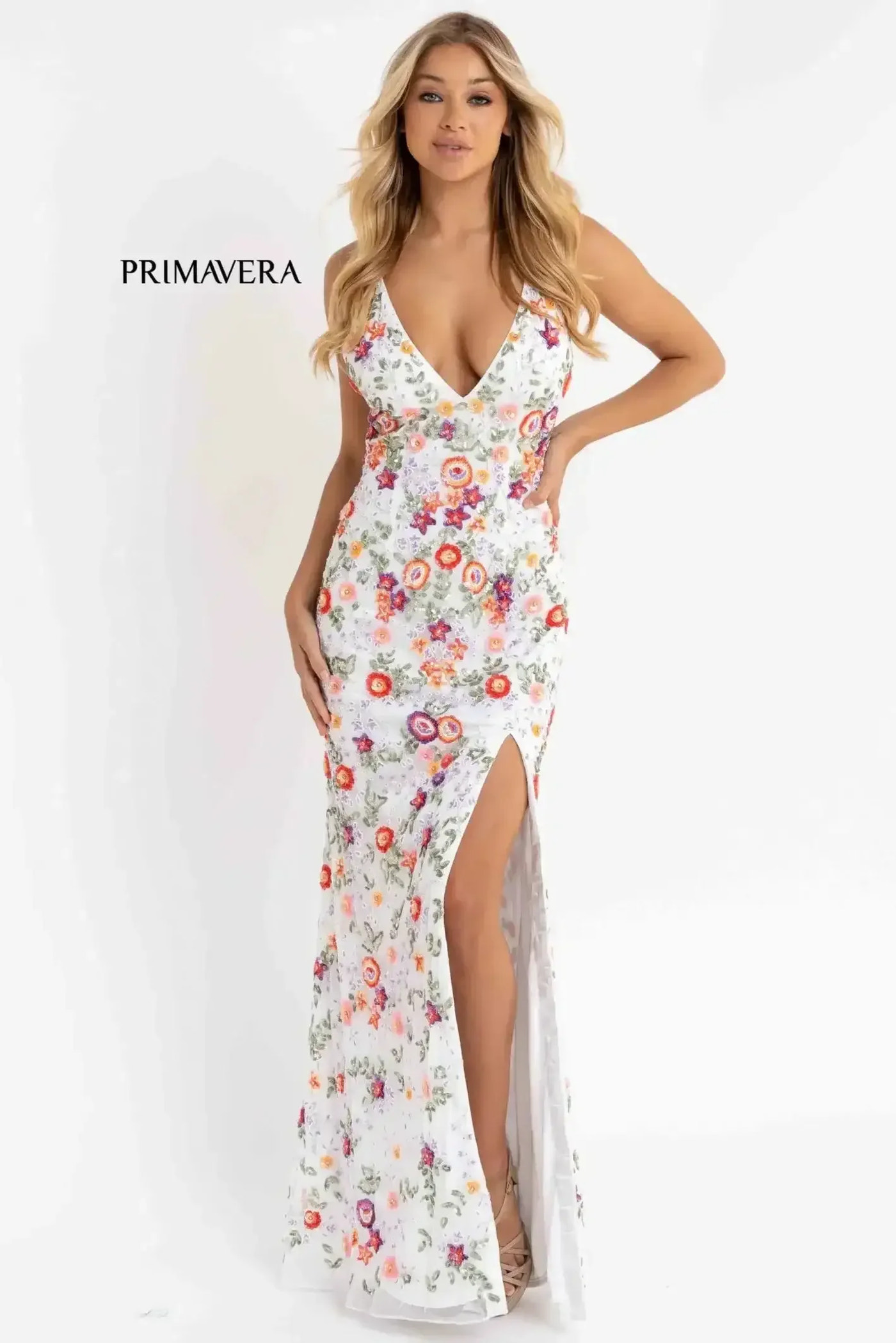 3073 - Primavera - Fitted Floral Beaded Gown