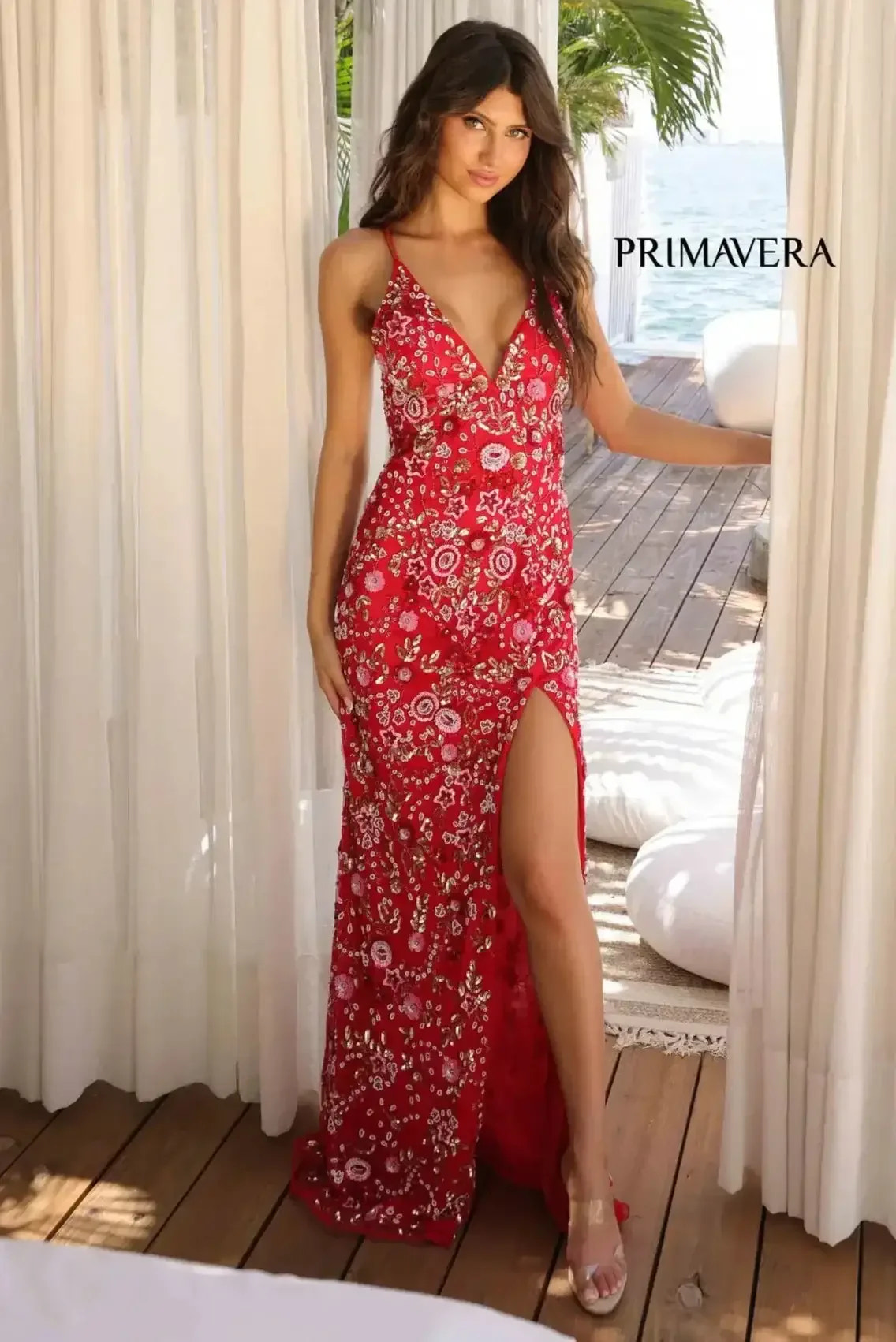 3073 - Primavera - Fitted Floral Beaded Gown