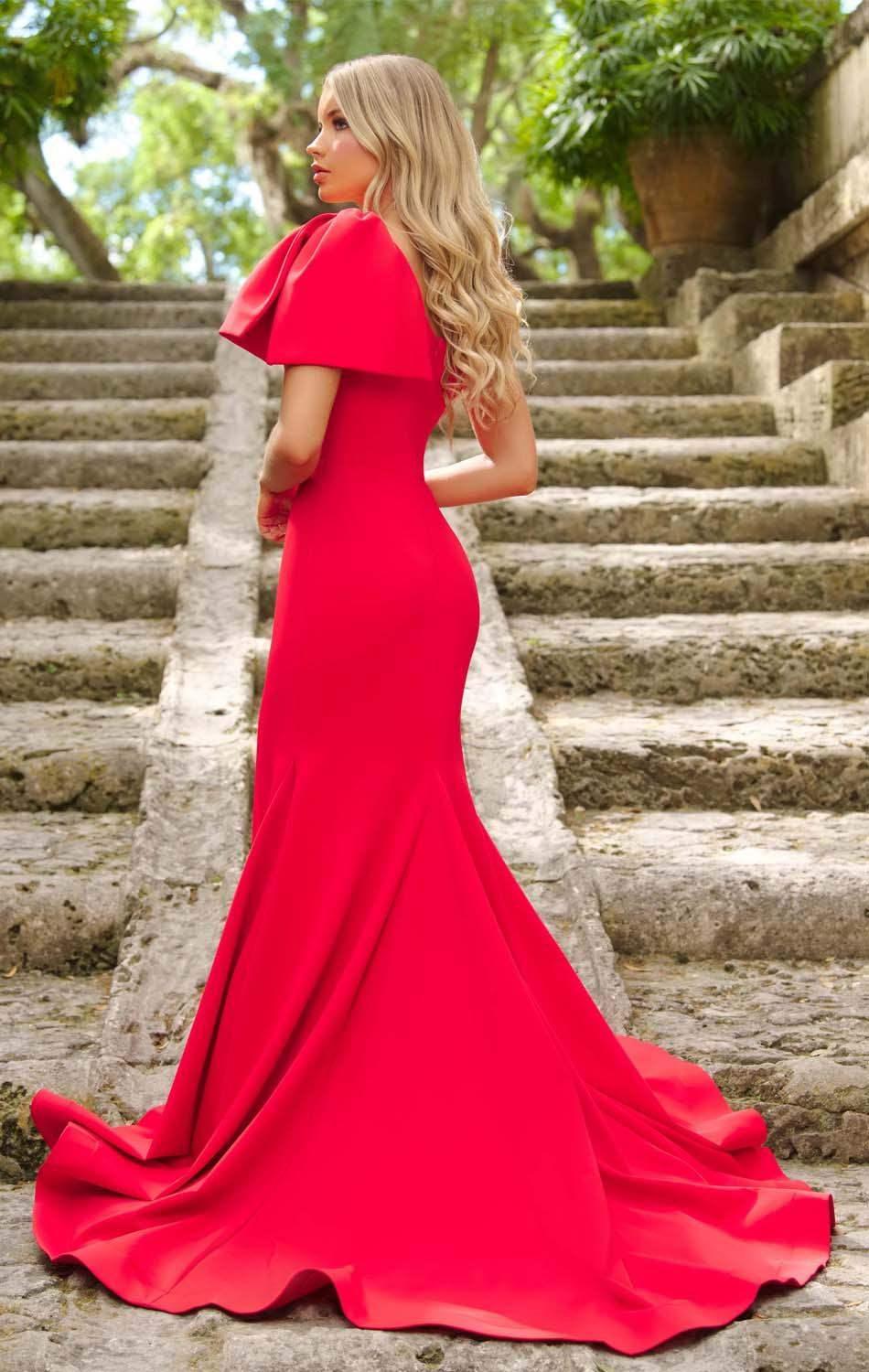 38347 - Ava Presley - Fitted One Shoulder Long Dress with Bow