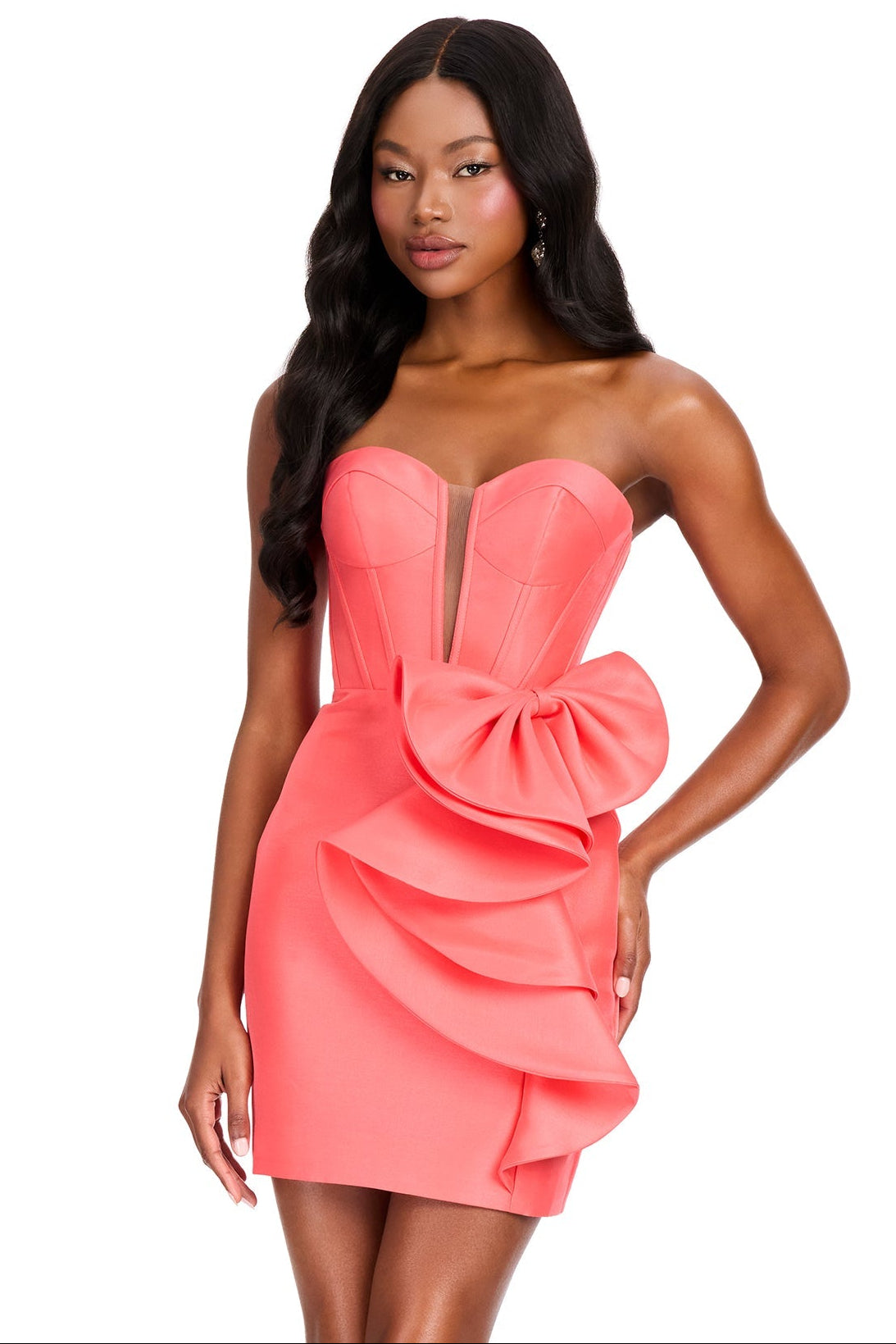 Coral ASHLEYlauren 40025 Strapless Mikado Mini Dress | Lady Black Tie