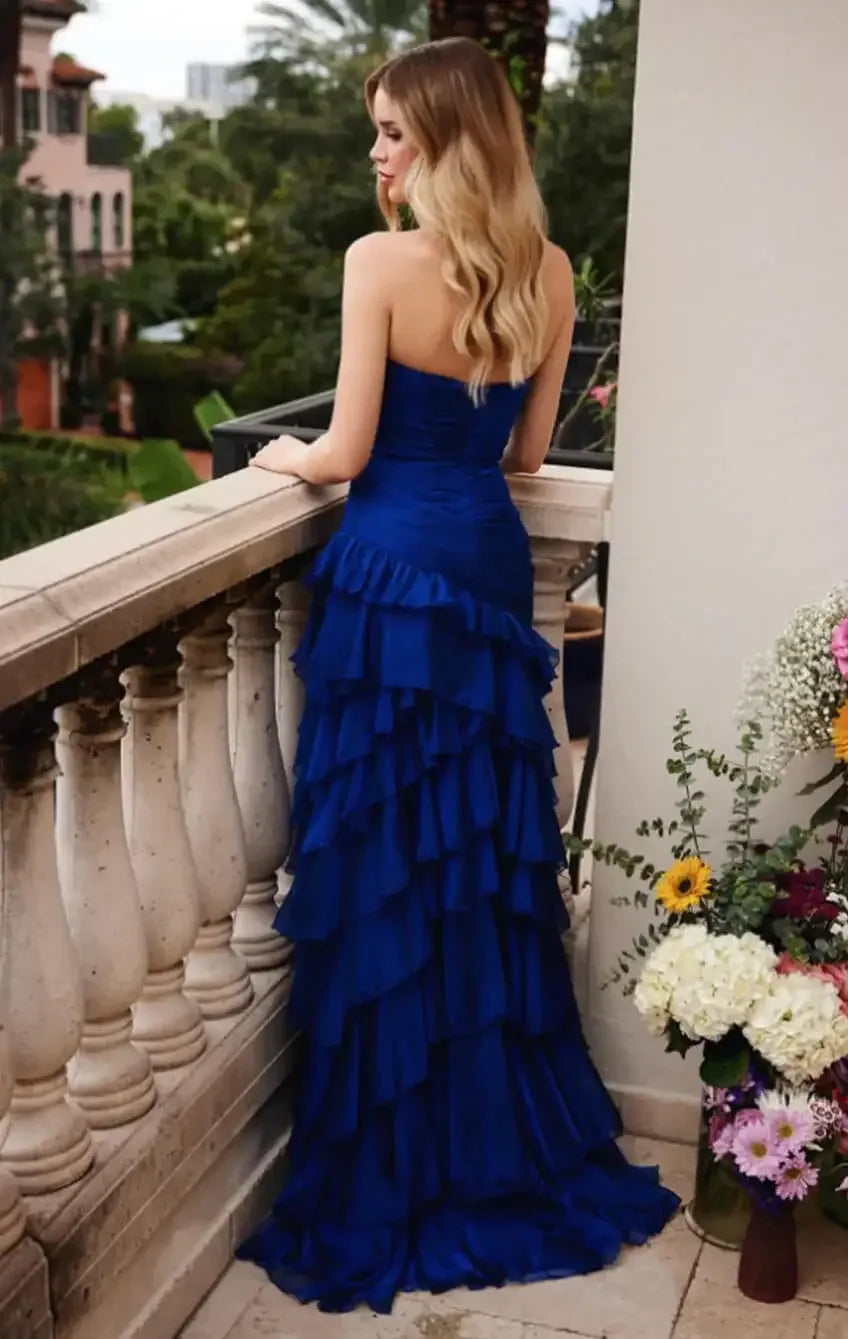 40118 - Ava Presley - Tiered Ruffle Strapless Chiffon Dress