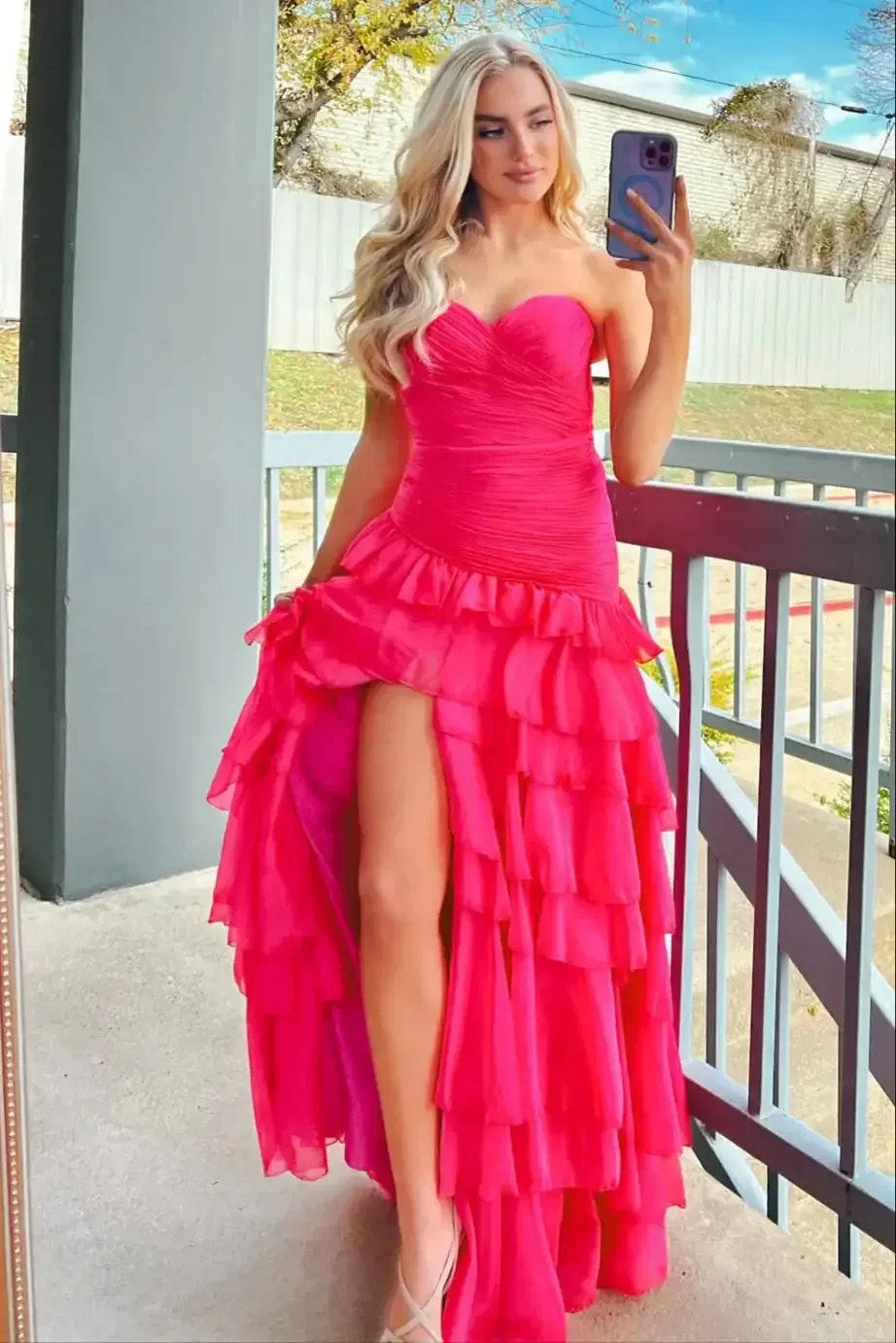 40118 - Ava Presley - Tiered Ruffle Strapless Chiffon Dress