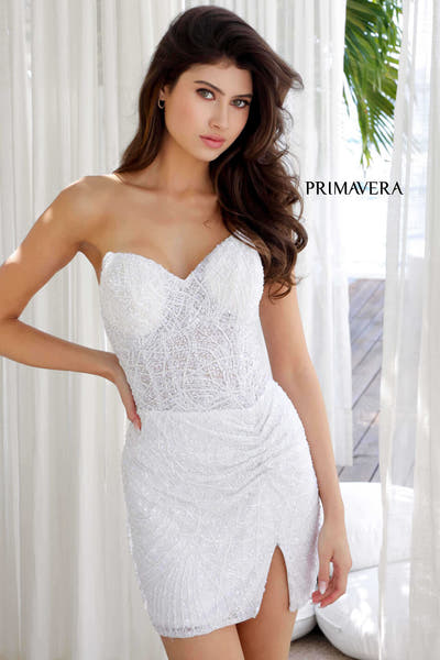 4201 - Primavera - Strapless Beaded Sweetheart Mini Dress