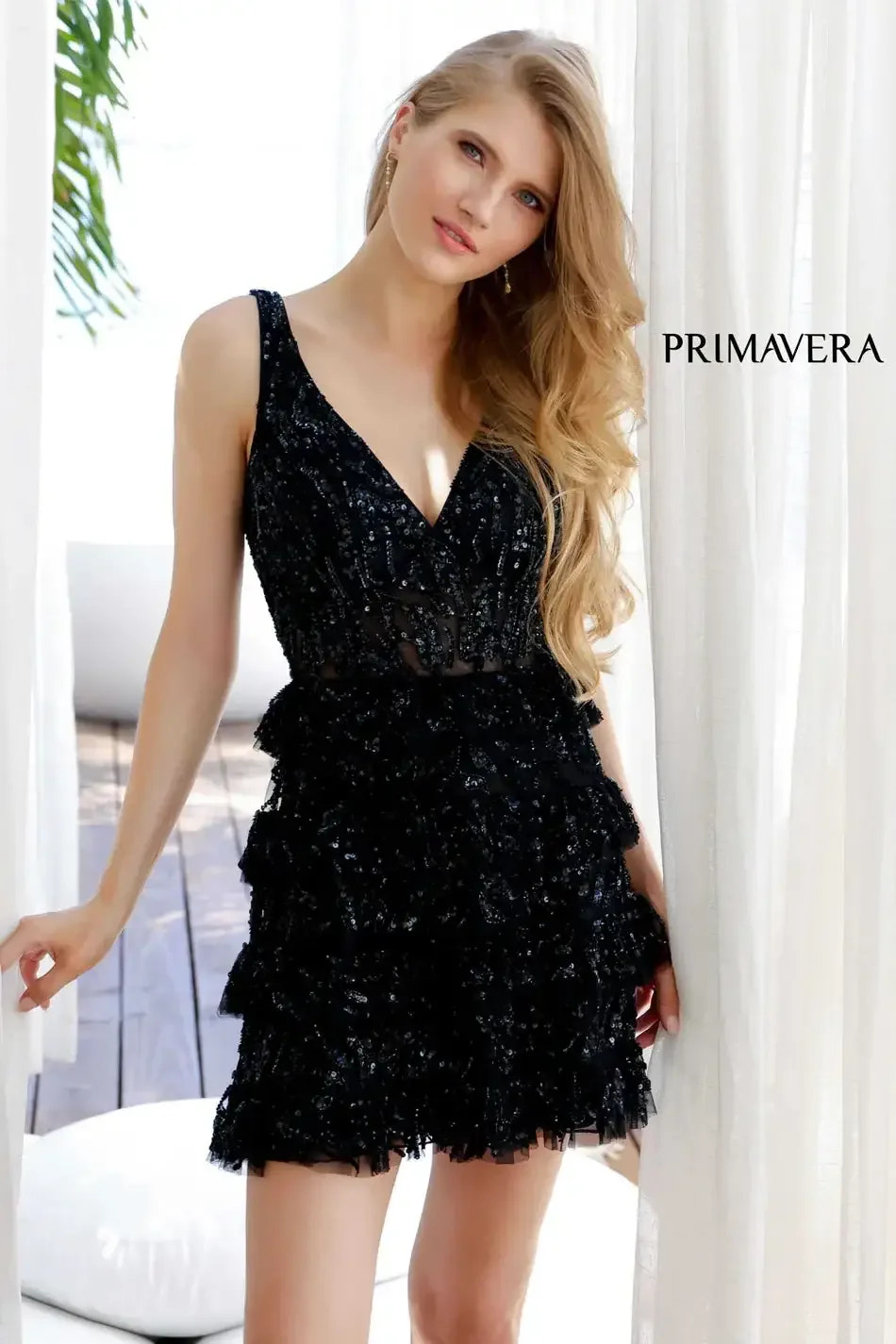 4203 - Primavera - Ruffle Skirt Sequin Short Dress