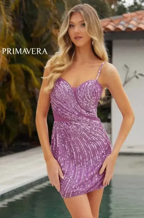 4207 - Primavera - Beaded Short Dress with Sheer Accents