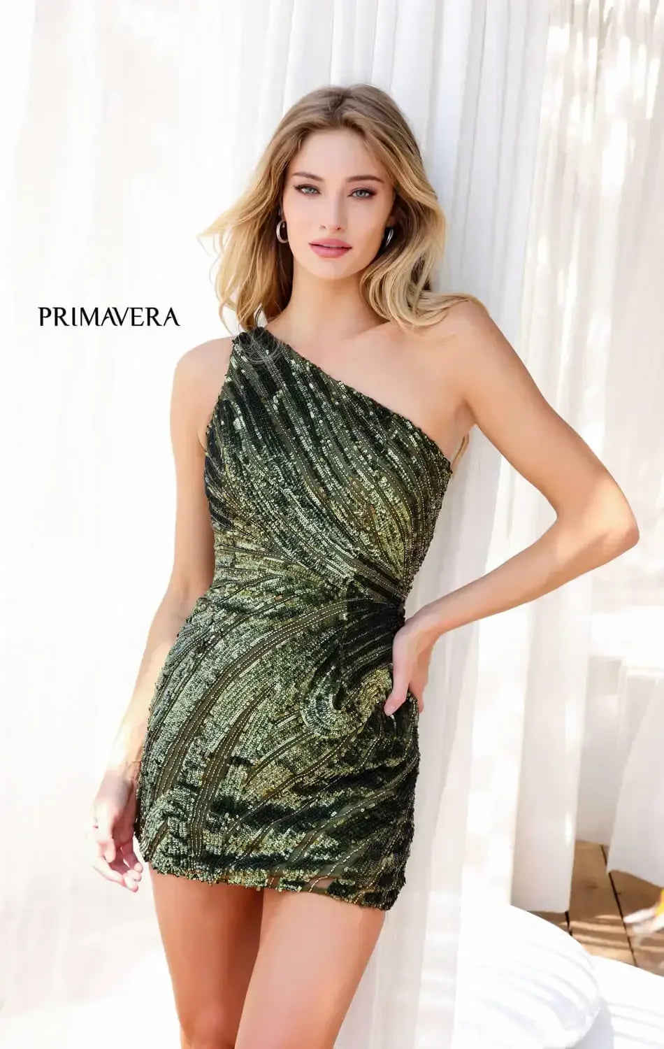 4214 - Primavera - One Shoulder Sequin & Beaded Mini Dress