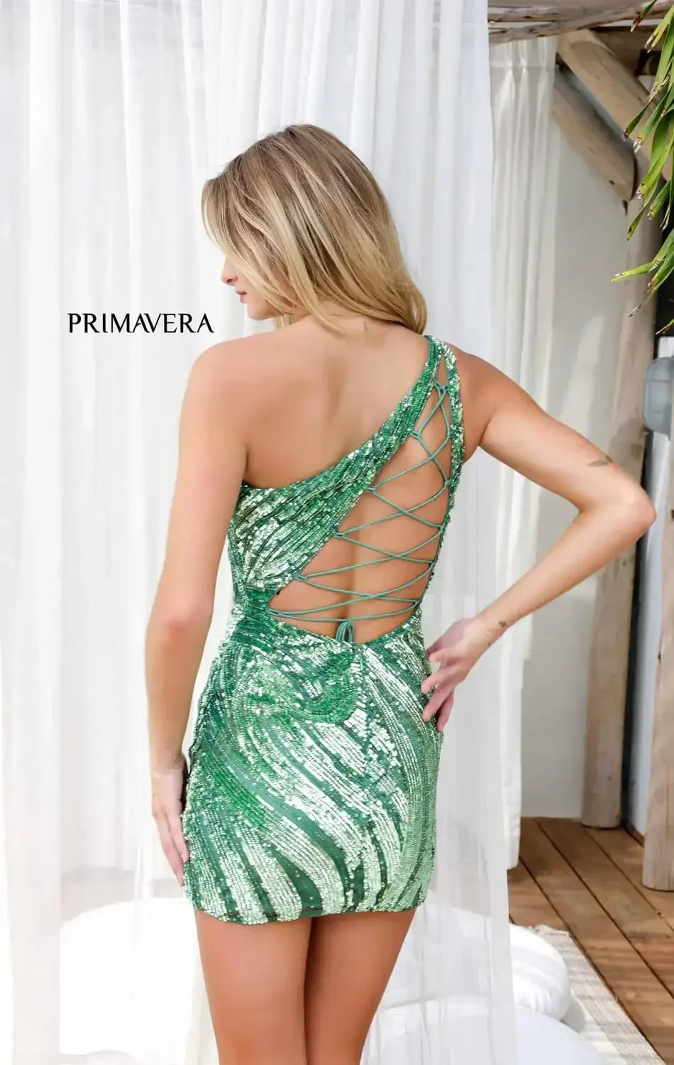 4214 - Primavera - One Shoulder Sequin & Beaded Mini Dress