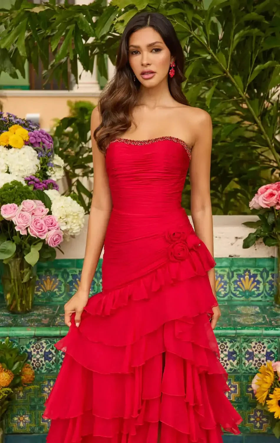 42242 - Ava Presley - Chiffon Gown With Ruffle Skirt