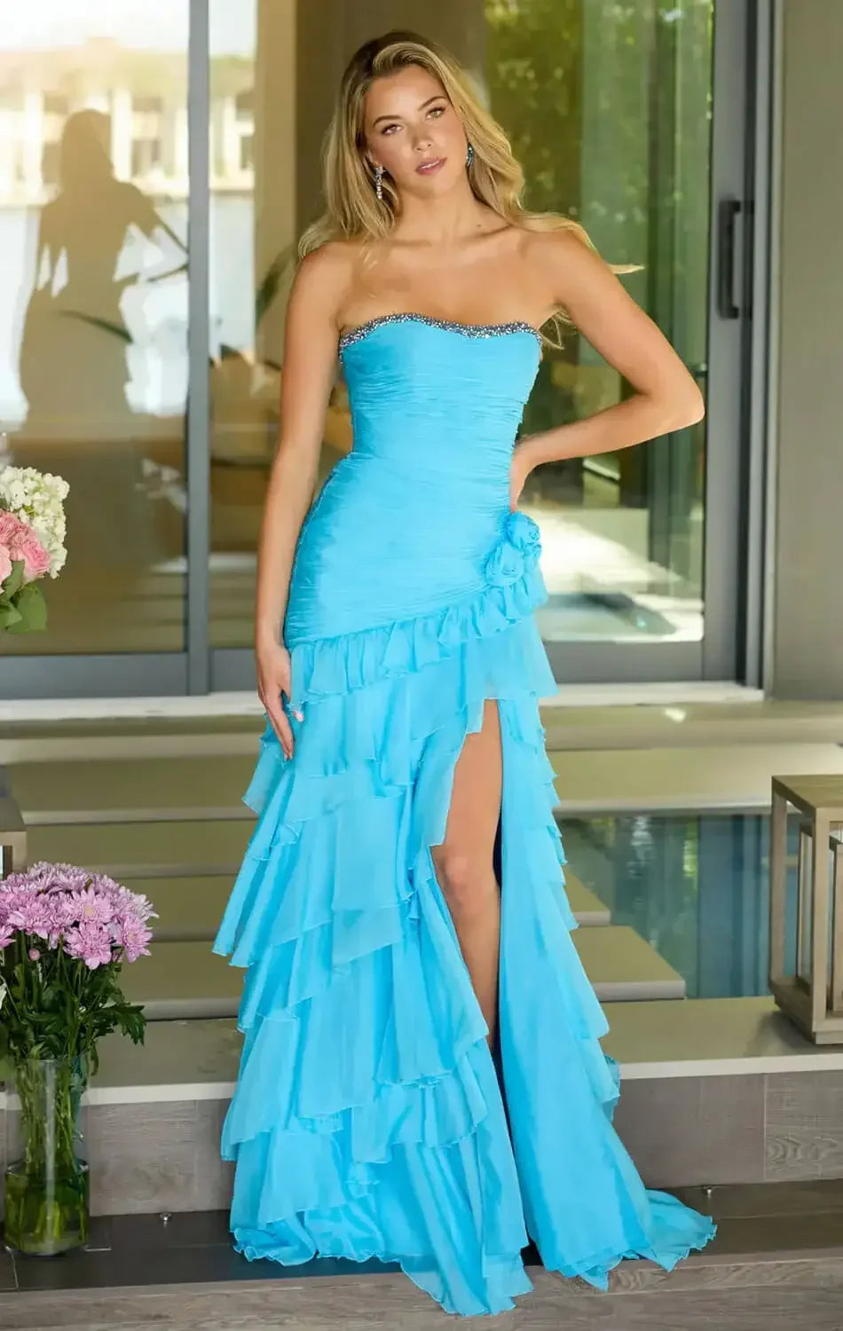 42242 - Ava Presley - Chiffon Gown With Ruffle Skirt