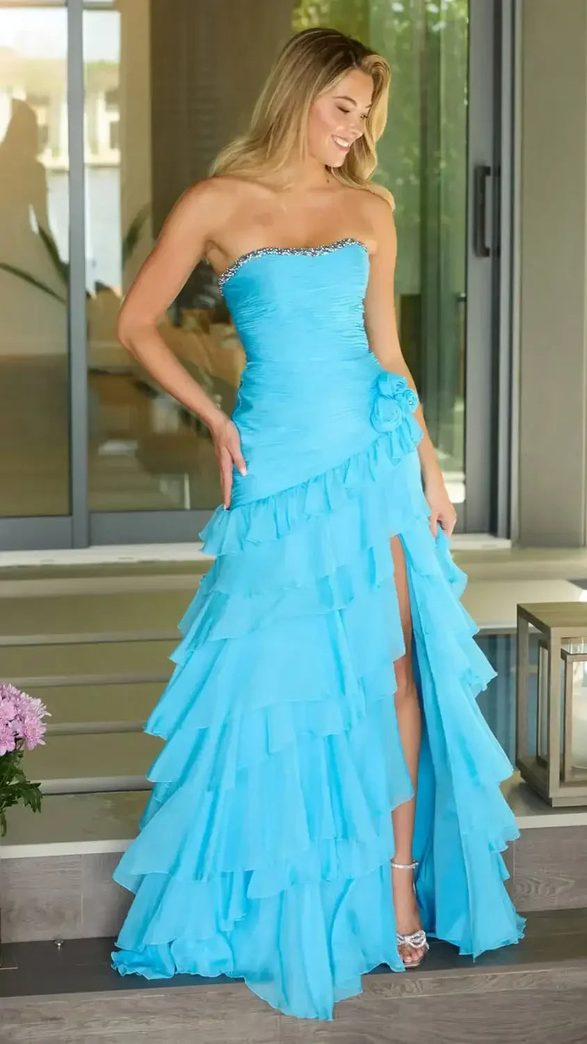 42242 - Ava Presley - Chiffon Gown With Ruffle Skirt