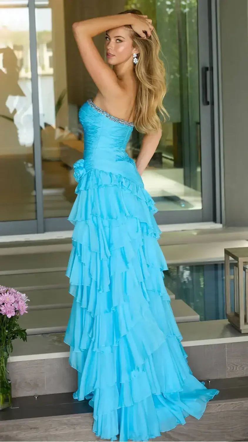 42242 - Ava Presley - Chiffon Gown With Ruffle Skirt