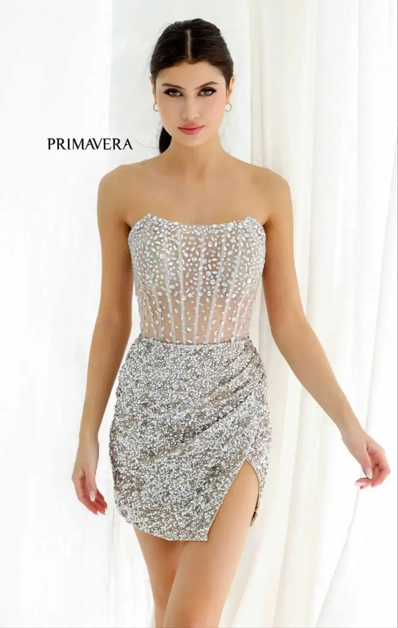 4231 - Primavera - Strapless Crystal Embellished Mini Dress