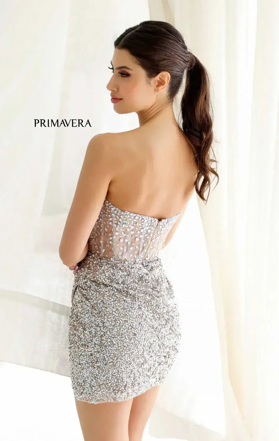 4231 - Primavera - Strapless Crystal Embellished Mini Dress