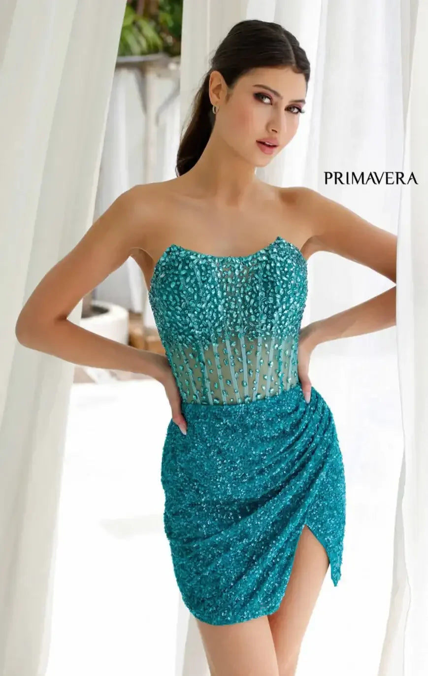 4231 - Primavera - Strapless Crystal Embellished Mini Dress