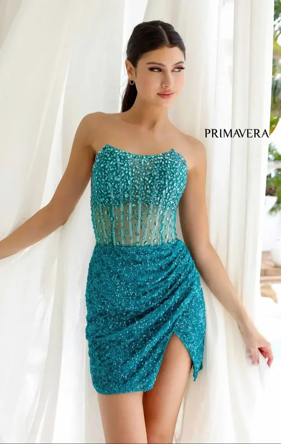 4231 - Primavera - Strapless Crystal Embellished Mini Dress
