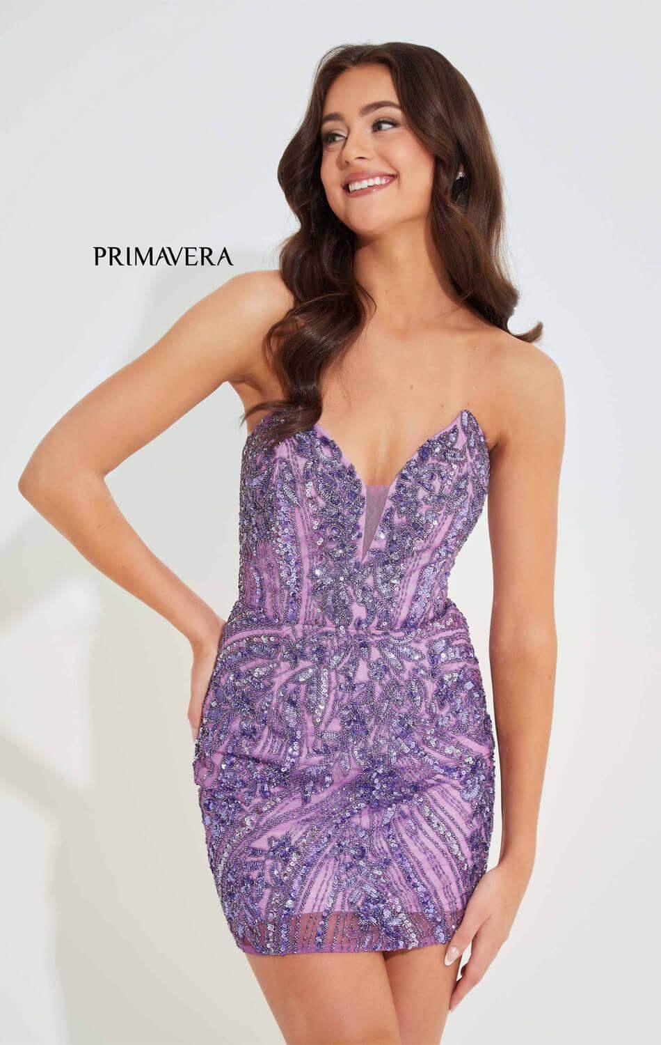 4234 - Primavera - Strapless Sequin Beaded Short Dress