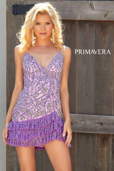 4242 - Primavera - Ruffle Hem Beaded Mini Dress