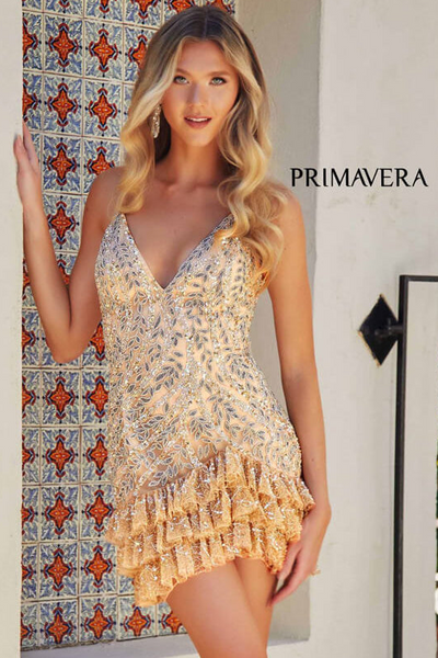 4242 - Primavera - Ruffle Hem Beaded Mini Dress