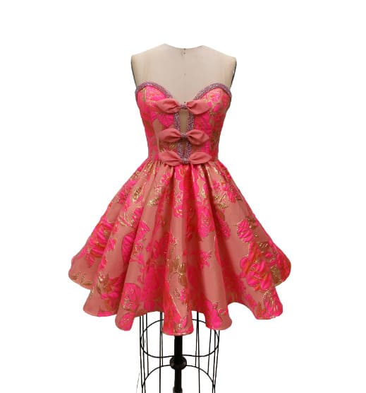 42466 - Ava Presley - Floral Brocade Mini Dress With Bows