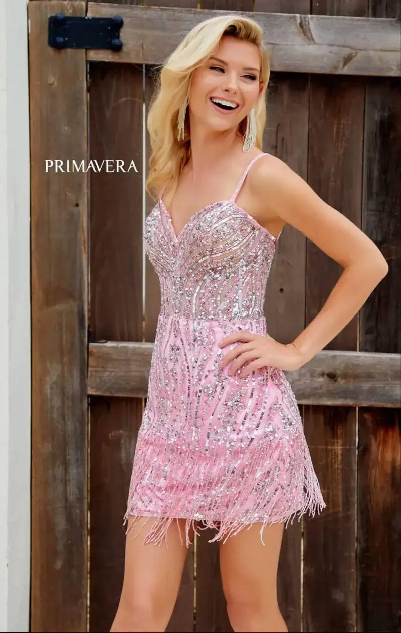 4248 - Primavera - Fringe Beaded Cocktail Mini Dress