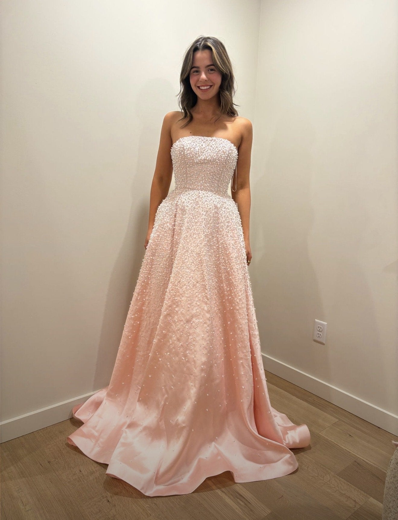 42500 - Ava Presley - Strapless A-line Pearl Embellished Dress