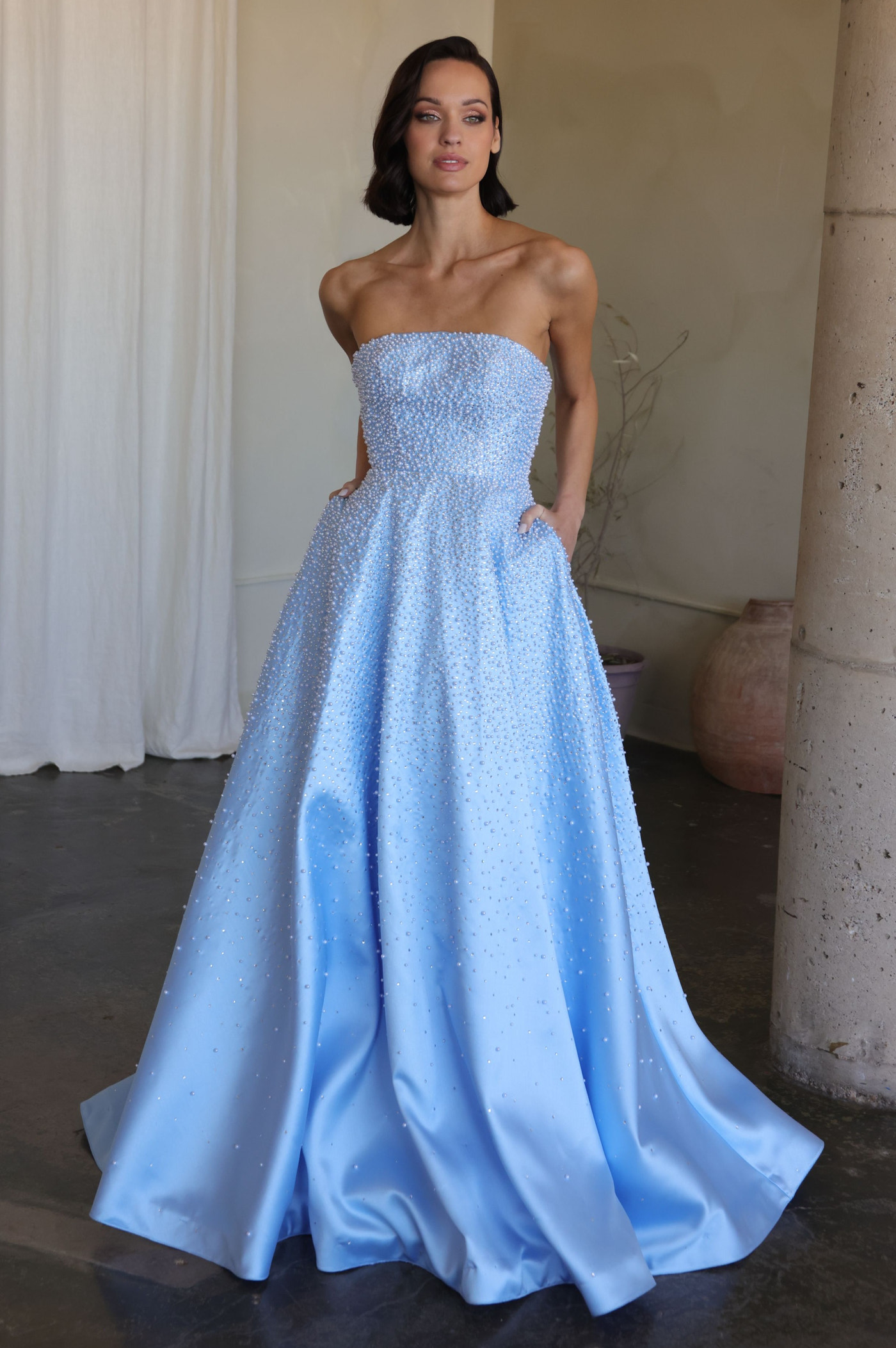 42500 - Ava Presley - Strapless A-line Pearl Embellished Dress