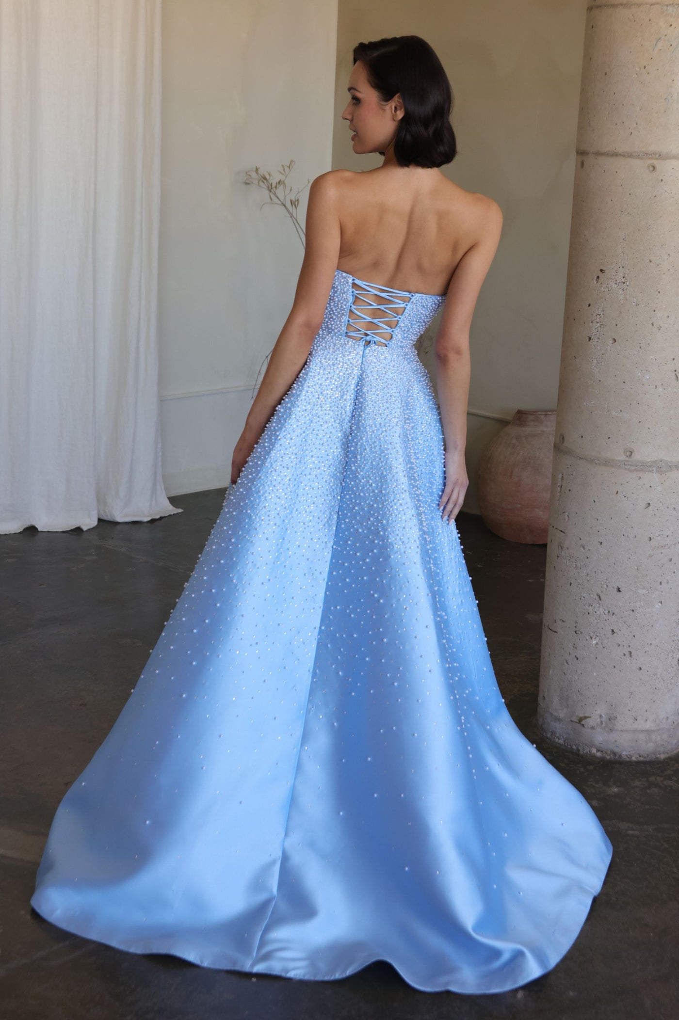 42500 - Ava Presley - Strapless A-line Pearl Embellished Dress