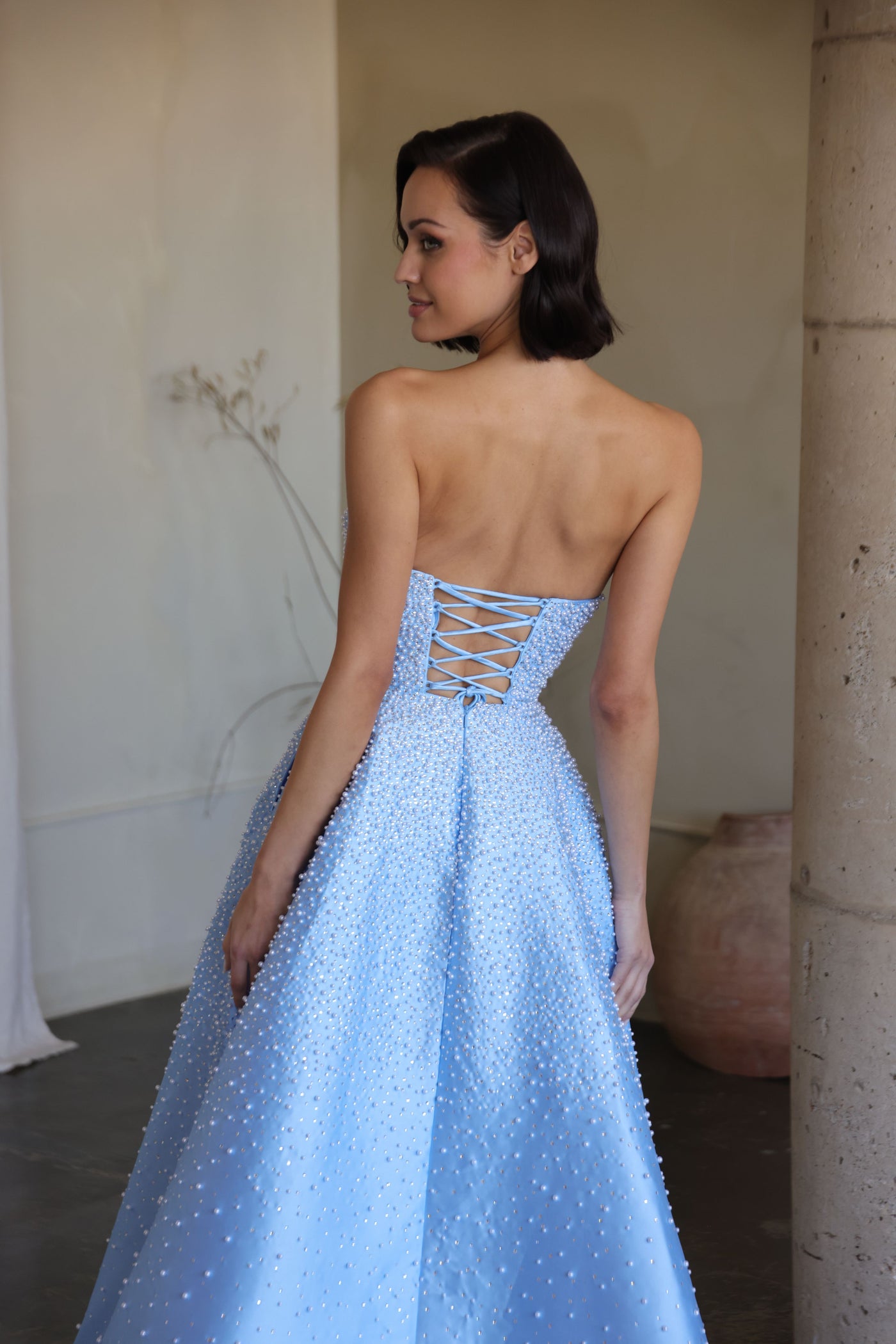 42500 - Ava Presley - Strapless A-line Pearl Embellished Dress